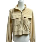 Aerie Groove On Velour Corduroy Full Zip Ribbed Cropped Sweatshirt Cream Medium Photo 1