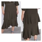 ZARA  green linen blend ruffle tiered midi skirt women’s size small Photo 1