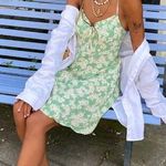 Mango MNGO  Green Floral Strappy Mini Dress sz 2 / Small 70s Beachy Flowy Photo 0