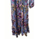Raga Anthropologie  Navy Blue Floral Belted Velvet Long Sleeve Midi Dress Size S Photo 6