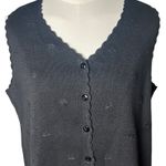 Cottagecore Ramie Knit Vest Floral Embroidered Button Front Bentley Womens M Black Size M Photo 1