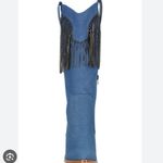 Venus NEW Cowgirl Embellished Fringe Blue Denim Boot Photo 5