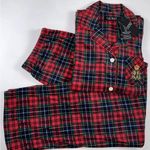 Ralph Lauren  Size Large Pajama Pant Set Red Holiday Plaid Fleece 2 Piece New Photo 1