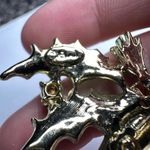 BJ Christmas Candle Red Rhinestone Holly Green Enamel Gold Tone Brooch Pin Photo 5