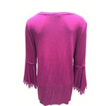 Coverstitched  Burgundy Lace Trim Bell Sleeve Top Size M Photo 2