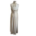 Cache Pale Gold Shimmer Pleated Skirt Jersey Halter Maxi Evening Gown Size 8 Photo 2