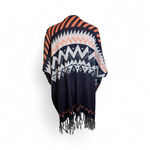 Fantastic Fawn Women's Open Cardigan Navy Orange Aztec Pattern Poncho S Western Photo 4