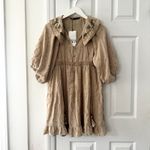 ZARA  NWT Beige Tan Peter Pan Embroidered Floral Collar Mini Dress New Medium Photo 9