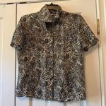 Vintage Anna & Frank 100% Silk Animal Print Short Sleeve Button Down Shirt Large Tan Photo 0