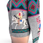 Vintage Skyr Knit Shetland Wool Sweater Native Art Buffalo Horse Rider Teepees Gray Size M Photo 4