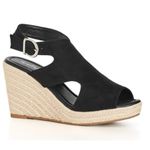 City Chic Black Faux Suede Peep Toe Wedge Espadrille Ankle Strap Platform Sandal Photo 5