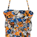 Leilani Size 8‎ Swim Top Ruffle Halter Orange Blue Floral Tropic Black White 580 Photo 0