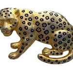 RARE Doreen Ryan Leopard Belt Buckle 90s 5" Statement Gold Enamel Rhinestone Cat Photo 0