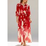 Anthropologie MAEVE x  Mona Linen Shirt Dress, Red, Medium Photo 3