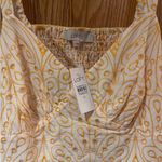 Loft Eyelet Open Back Woven Cotton Lined Maxi Dress in Yellow & White Sz 10 NEW Photo 6