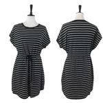 Rafaella  Tee Shirt Dress Drawstring Pockets Black White Stripe Women’s Large Photo 9