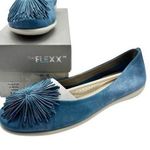NWB The Flexx Aurora Pom Pom Blue Denim Leather Slip On Flats Womens Size 7.5 M Photo 0