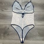 Victoria's Secret Victoria’s Secret V Wire Beige And Blue Lace V-String Teddy Bodysuit Size Medium Photo 4