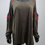 Michael Kors Cold Shoulder Embroidered Rose Knit Top Size L NWT Photo 0