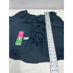 Forever 21 Womans Navy Long Sleeve V Neck Ruffle Accent Tie Front 1x Plus Blouse Photo 5