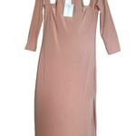 WAYF Twin Flame Nude Cold Shoulder High Neck Midi Dress Large NEW Photo 3