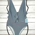 Cupshe Plunging Tie Front One Piece Striped Swimsuit Size Medium Photo 0