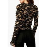 Free People  Top Womens X Small Black‎ Tan Through the Meadow Mesh Blouse Photo 2