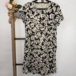 J Jill Floral Black Cream Leaf Short Sleeve Tunic Dress Size Small‎ Petite Photo 1