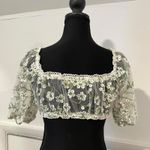 White floral lace crop top size small Green Photo 2