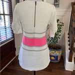 Deletta  EUC White and Pink Striped Tunic/Dress w/ Zipper Back and Ruched Sleeves Photo 1