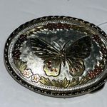 Western Butterfly Belt Buckle Coastal Cowgirl Floral Inlay Vtg 80s W USA Gold Photo 2