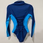 New! TA3 Medium Long Sleeve Surfy Zip Up One Piece Rashguard Blue Shapewear Swim Photo 3