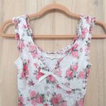 Thirty Thirty Womens Babydoll Top Size XS White Pink Floral Lace Y2K Coquette Photo 1