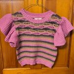Entro Pink and Brown Striped Ruffle Sweater Photo 0