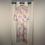 Vintage Lucie Ann Satin Pastel Floral Robe Neglige Medium White Photo 1