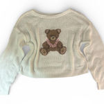 Hollister  Small White Teddy Bear Lei Oversized One Shoulder Sweater, Loose Knit Photo 0