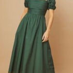 OPT Womens Green‎ Midi Dress Puff Sleeve Square Neck Party Cocktail Medium Green Photo 0