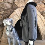 Double Zero  Black White Sherpa Collar Tie Front Sweater Women's Size Small Photo 4