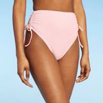 Sea Angel  Bikini Bottoms High Rise Ruched Tie Sides Textured Pink M Photo 0