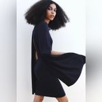 ZARA New Navy Blue Elegant Round Neck Knit Cape Dress Slit Long Sleeves Size S Photo 4