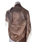 Boho Paisley Fringe Pashmina Wrap Scarf Bronze Taupe Neutral Shawl Women OS Brown Photo 2