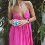 ZARA Hot Pink Chiffon Flowy Maxi Dress Blogger Favorite NWT Size Large Open Back Photo 0