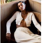 NWT Savannah Morrow Birdie Top in Ivory Blue Cropped Long Sleeve Medium White Photo 1