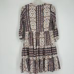 Zink Boho Tiered Mini Dress White Brown 3/4 Bell Sleeve Hippie Western Size S Photo 6