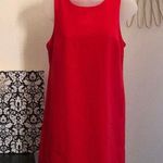 Solid red sleeveless tank shift dress with scalloped hem line Photo 3