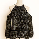 MICHAEL Michael Kors Cold Shoulder Blouse Black Beige Print Lined Size XS Photo 0