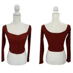 SheIn  Rust Orange Long Sleeve Button Up Ribbed Crop Top Size Small Photo 2