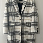 BCBGMAXAZRIA  M Plaid Faux Fur Shaggy Coat Winter Sophistication Midi Jacket Photo 0