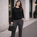 Women's Black Long Sleeve Knitted Pullover Sweater Gold Shoulder Button Size LP Photo 10