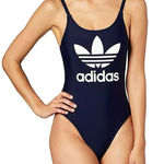 Adidas  Women Navy‎ Blue One Piece Swimsuit Trefoil Logo Spaghetti Strap Size L Photo 0